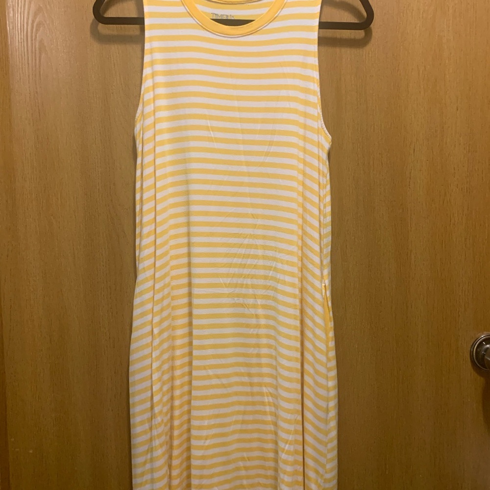 Time & Tru yellow & white striped maxi dress L